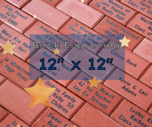 Image of commemorative brick wall - Text says 12 inch by 12 inch brick engraving.