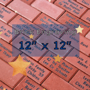 Image of commemorative brick wall - Text says 12 inch by 12 inch brick engraving.