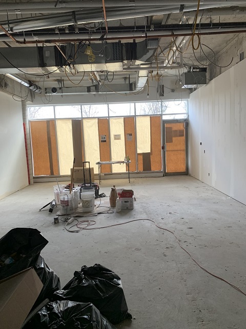 Image shows Danforth location's front room under constructions
