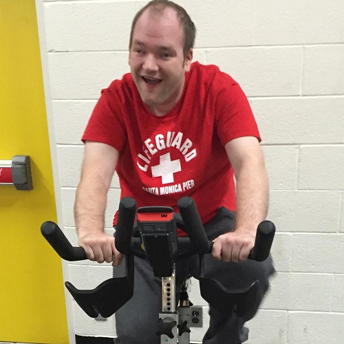 A participant using exercise equipment.