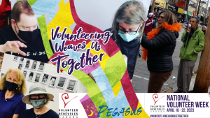 Pegasus Community Project banner for National Volunteer week 2023, reads "Volunteering weaves us together"