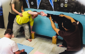 Two Pegasus Participants engaging in a guided yoga exercise.